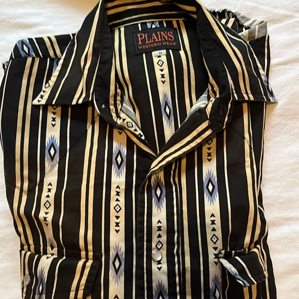 PLAINS WESTERN WEAR LONG SLEEVE PEARL SNAPS AZTEC PRINT SHIRT SIZE MENS S